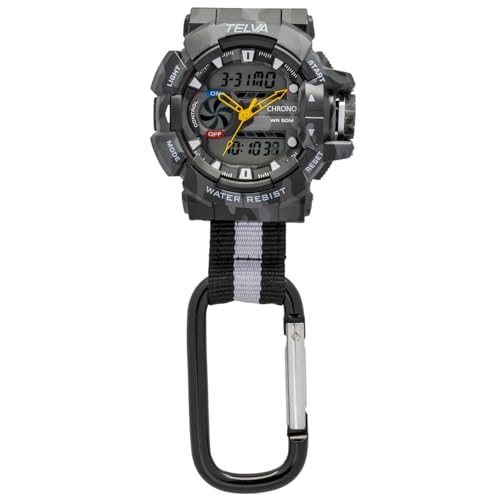 [クレファー] 懐中時計 カラビナウォッチ デジタル アナログ 防水 ストップウォッチ ライト 付き アーミー ブラック AZ-CB-AD079-BKG